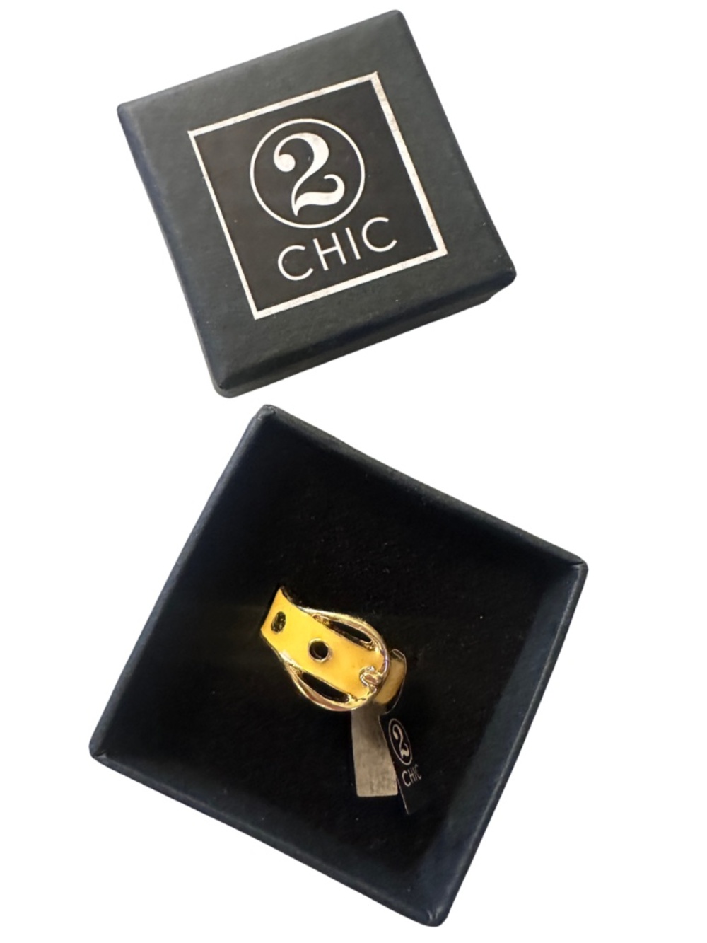 NEW Two's Company 2Chic Buckle Ring - Yellow and Gold - 7